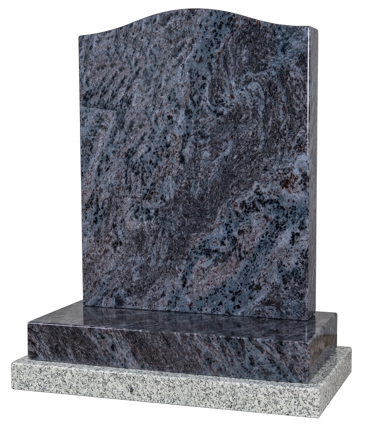 Bahama Blue granite headstone with curved top and highly Polished