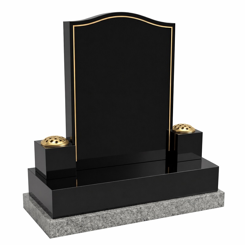 Double Vase Headstone in Black Granite