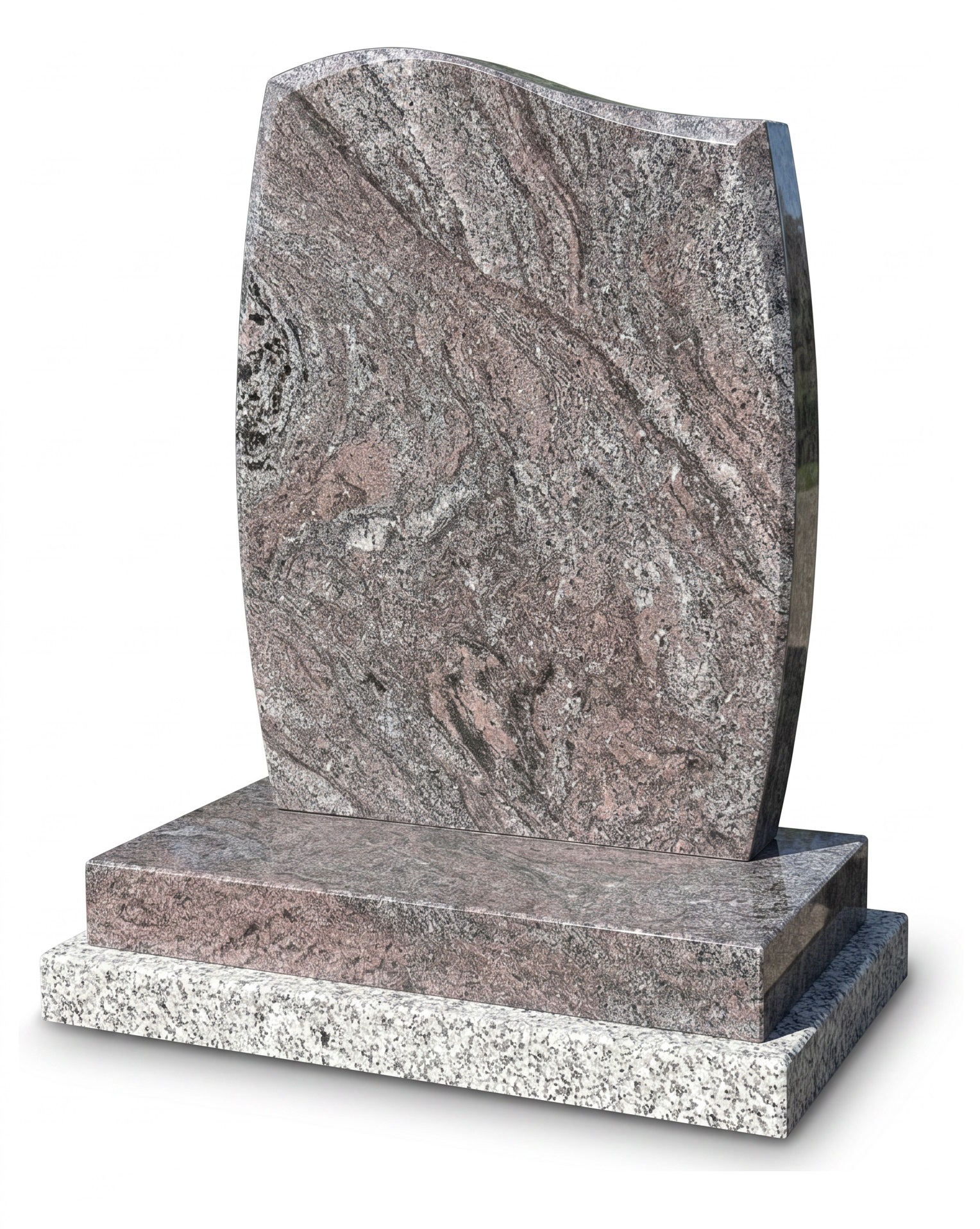 Paradiso granite headstone with curved top and edges