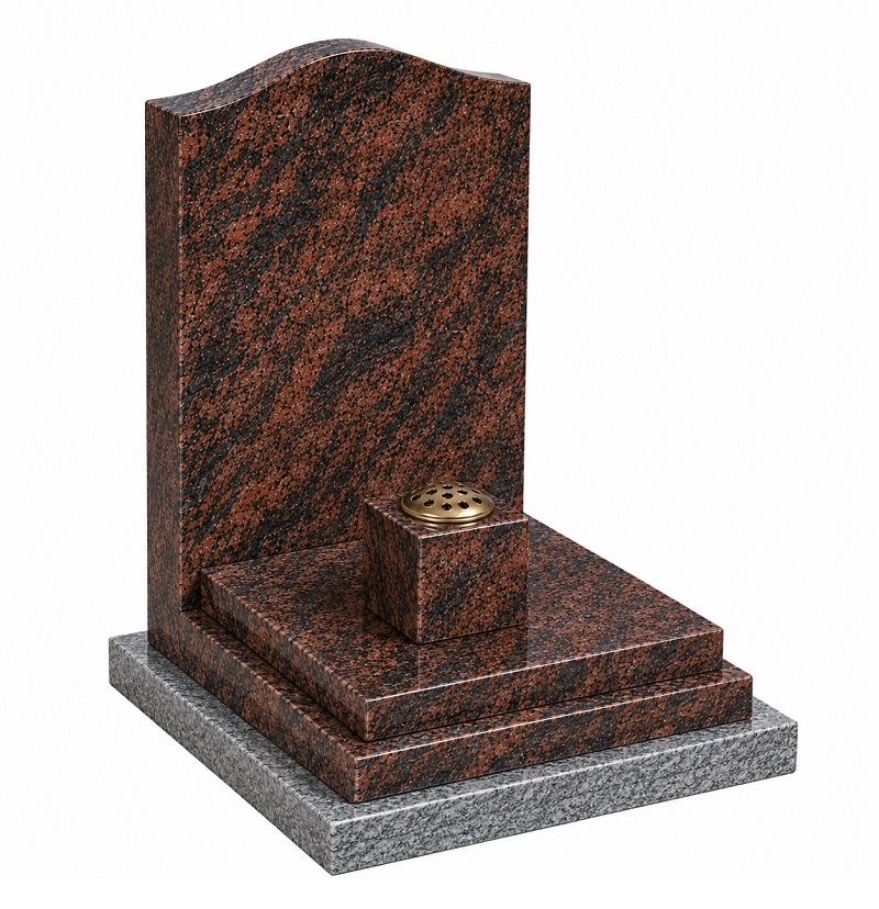 Aurora granite headstone with polished cover slab and matching cube vase