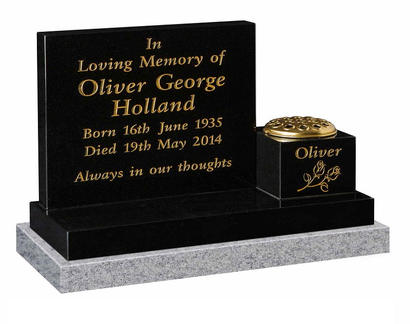 Black Granite Cremation Memorial with Side Vase