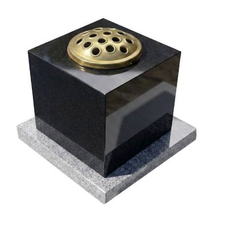 Black Granite Cube Vase with Gold Flower Holder