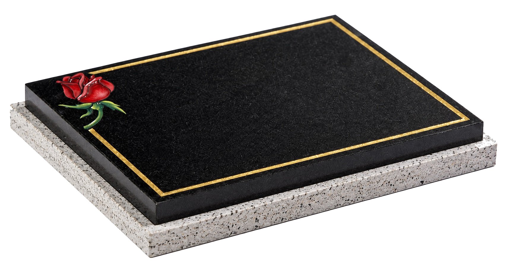 Black Granite Memorial Plaque with Hand-Painted Rose