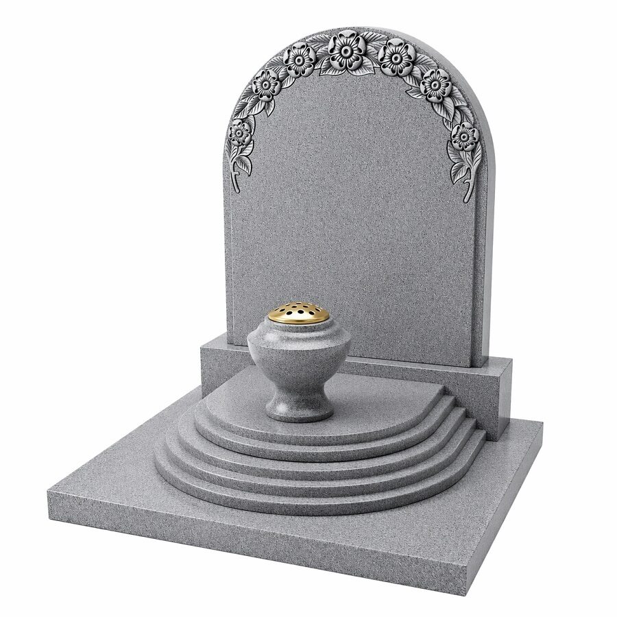Grey Memorial with Floral Carving Headstone