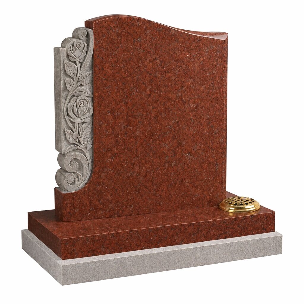 Hand-Carved Rose in Ruby Red Granite