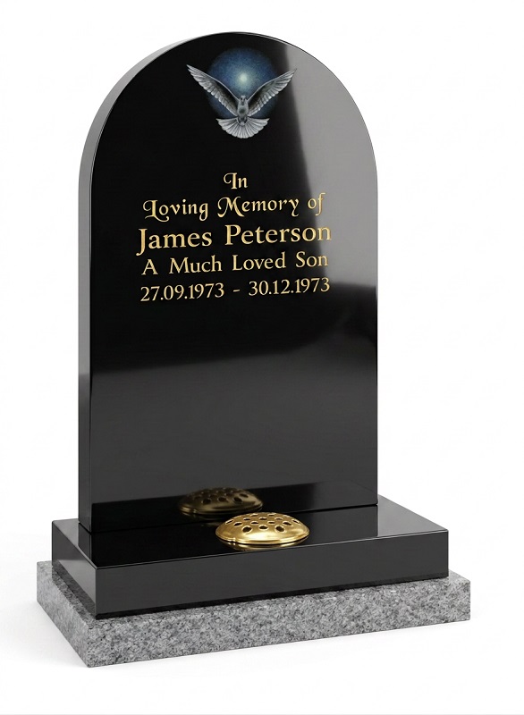 Round Top Black Granite Child Memorial with Dove Design