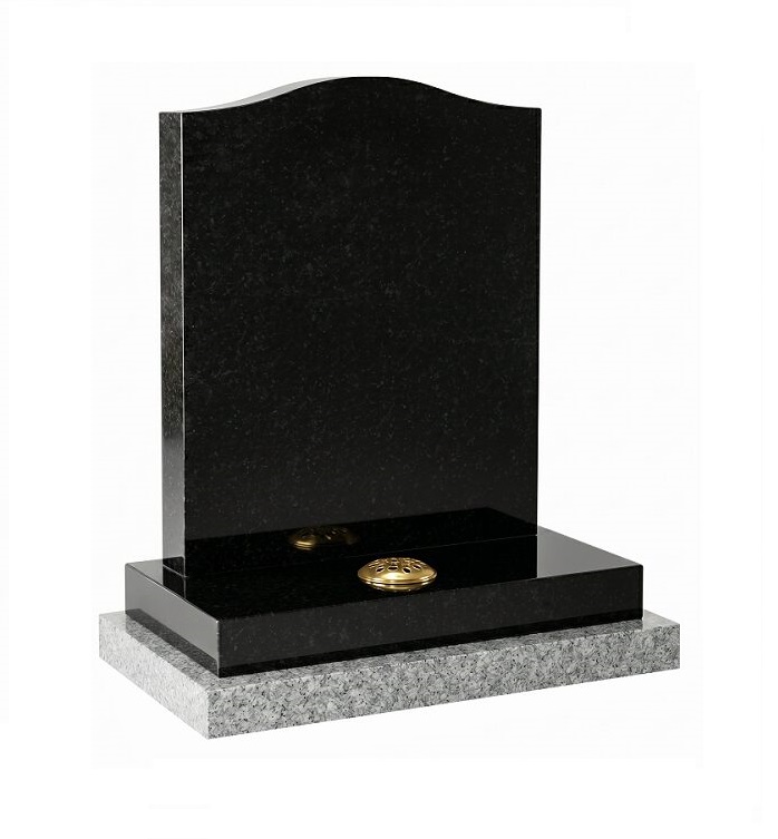 Classic black granite ogee headstone with polished finish and flower container suitable for full graves and cremation memorial sections