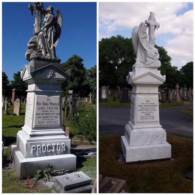 Before and after memorial restoration work